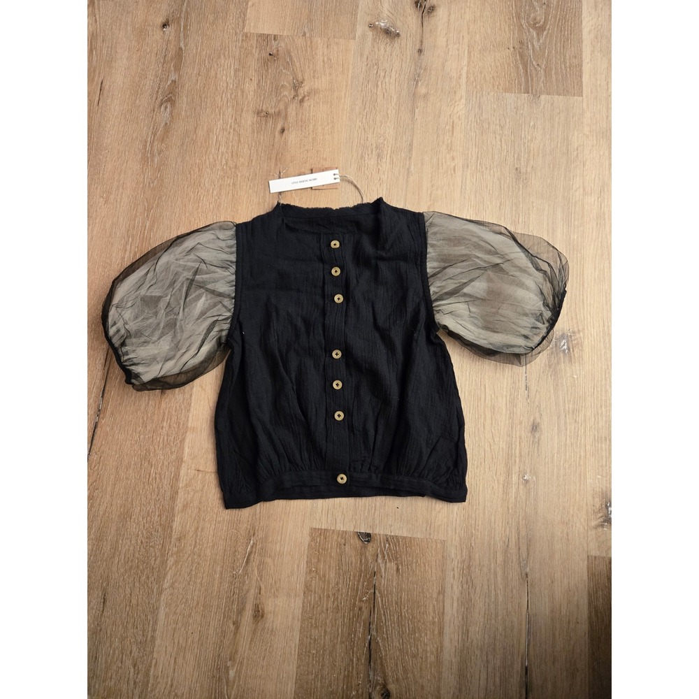 Little Creative Factory Muslin Fairy Blouse Black Tulle Puff Sleeve Kids Size 6Y